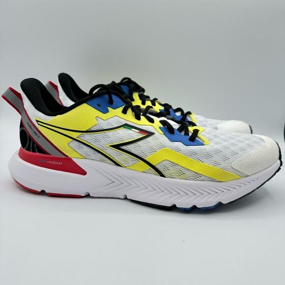 Diadora Mythos Blueshield Volo 3 White Yellow Fluorescent Sneakers Men’s Size 12 - Picture 2 of 8